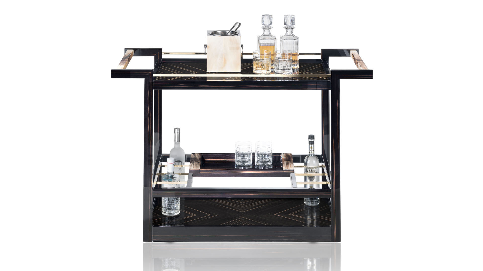 Trolleys and Butlers serving tables - Elia trolley in glossy ebony and horn - cover - Arcahorn