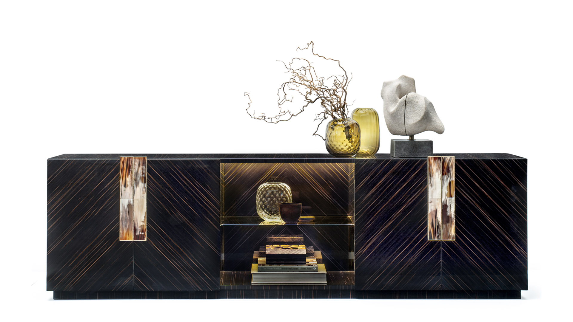 Cabinets and bookcases - Argo cabinet in glossy ebony and horn - cover - Arcahorn