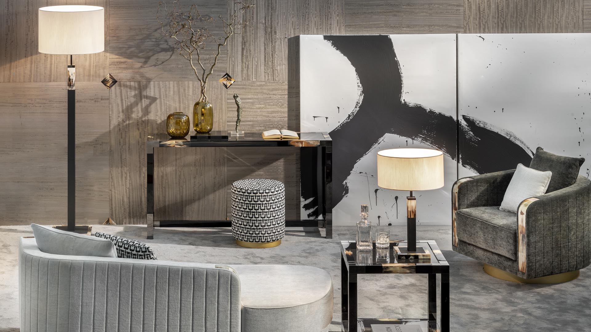 Lamps - Alma table and floor lamp in black leather and horn - cover - Arcahorn