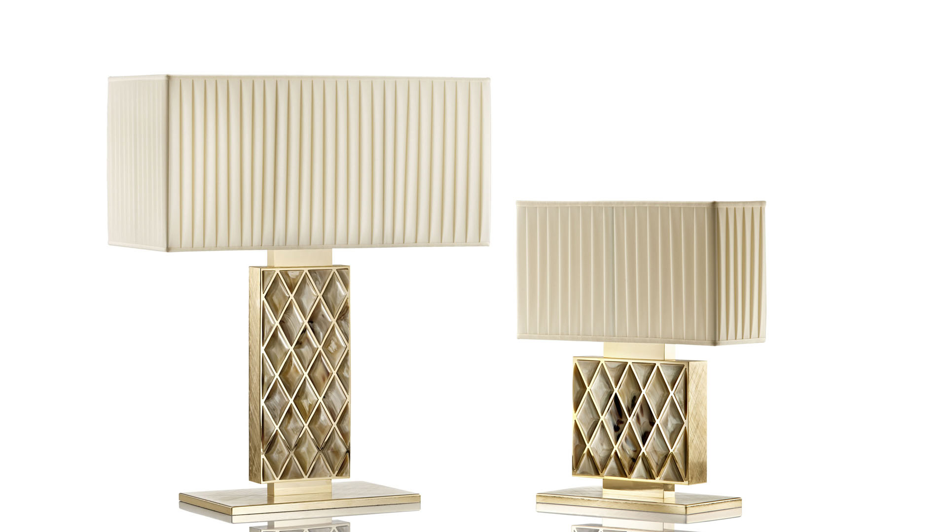 Lamps - Saba table lamps in hand engraved 24K gold plated brass. and horn - cover - Arcahorn